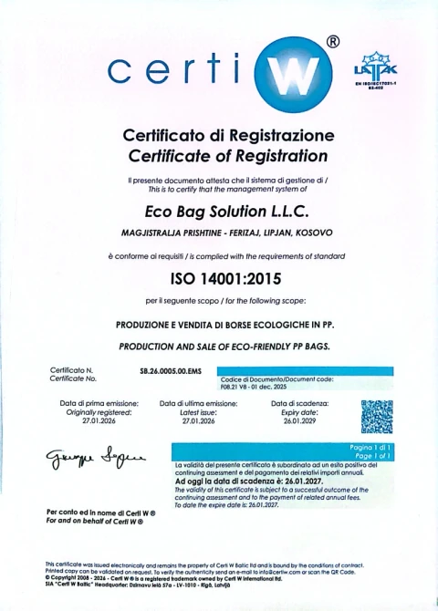 ISO 14001:2015 — certifikatë e publikuar