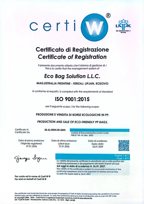 ISO 9001:2015 — certifikatë e publikuar