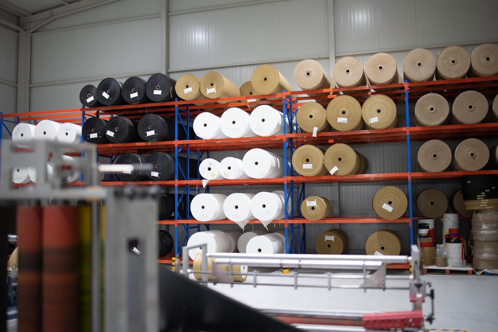 Rolls of bag material at the Kobags factory