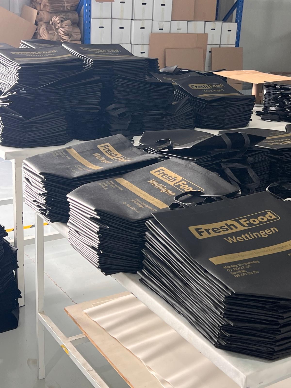 Finished branded bags ready for order planning